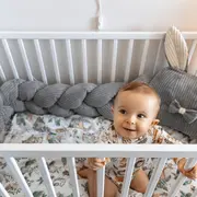 Bumper Impletit Pentru Patut ,   Meowbaby   Aesthetic Ecru, 200 Cm Pjbwkae02