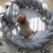 Bumper Impletit Pentru Patut ,   Meowbaby   Aesthetic Olive Green, 200 Cm Pjbwkaog02