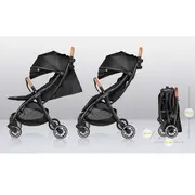 Carucior sport, Lionelo, Julie One, De la nastere, Greutate redusa, Cu accesorii, Cadru din aluminiu, 0-22 kg, Pliere compacta pentru avion, Conform cu standardele europene de securitate EN1888-1 si EN1888-2, Negru BYNLO-JULIE_ONE_BLACK