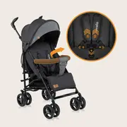 Carucior sport compact, Lionelo, Irma, Spatar reglabil in 4 pozitii, Suport picioare reglabil, Manere rotative, Pliere tip umbrela, 6- 36 luni, Pana la 15 kg, Conform cu EN1888-1:2018, Gri/Negru BYNLO-IRMA_BLACK/DARKGREY