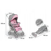 Carucior sport compact, Lionelo, Irma, Spatar reglabil in 4 pozitii, Suport picioare reglabil, Manere rotative, Pliere tip umbrela, 6- 36 luni, Pana la 15 kg, Conform cu EN1888-1:2018, Roz BYNLO-IRMA_PINK