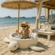 Piscina Cu Bile Boucle Pentru Copii Meowbaby   Turtle ,   Dusty Ice Blue, Fara Bile, Material Reciclat Certificat Oeko-tex Pjbmbsbaz21190ie