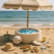 Piscina Cu Bile Boucle Pentru Copii Meowbaby   Turtle ,   Dusty Ice Blue, Fara Bile, Material Reciclat Certificat Oeko-tex Pjbmbsbaz21190ie