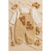 Salopeta cu bluzita pentru bebelusi ursulet – 100% bumbac, crem bbl18