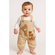 Salopeta cu bluzita pentru bebelusi ursulet – 100% bumbac, crem bbl18