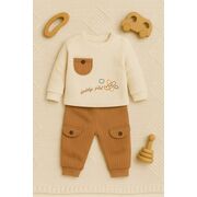 Set bluzita cu pantaloni nafitto din bumbac - maro bbl20