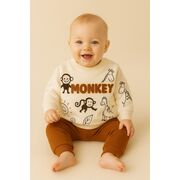 Set bluzita si pantaloni bebelusi din bumbac – little monkey bbl9