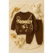 Set bluzita si pantaloni bebelusi din bumbac maro – little monkey bbl8