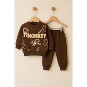 Set bluzita si pantaloni bebelusi din bumbac maro – little monkey bbl8
