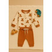 Set bluzita si pantaloni teddy bear din bumbac, cu snur si nasturi bbl23-1