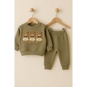 Set hanorac cu trei ursuleti si pantaloni pentru bebelusi bbl4