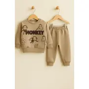 Set hanorac si pantaloni bebelusi din bumbac &ndash; monkey bbl6