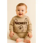 Set hanorac si pantaloni bebelusi din bumbac &ndash; monkey bbl6