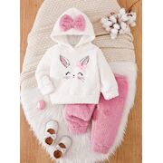 Set pufos si calduros bebelusi cu iepuras – bluza cu gluga + pantaloni roz mbtu134