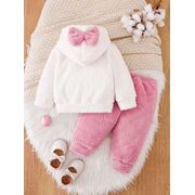 Set pufos si calduros bebelusi cu iepuras – bluza cu gluga + pantaloni roz mbtu134