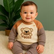 Costumas baietei "the boss" cu bluza cu ursulet si pantaloni trmbf3418