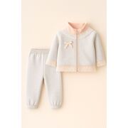 Costumas elegant pentru fetite, 2 piese – bluza cu dantela si fundita + pantaloni comozi trmd9962