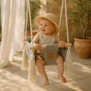 Leagan Patrat Pentru Copii Meowbaby   Square Swing Aesthetic Ecru ,   Confort, Siguranta Si Design Modern Pjbmahk86