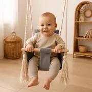 Leagan Patrat Pentru Copii Meowbaby   Square Swing Aesthetic Ecru ,   Confort, Siguranta Si Design Modern Pjbmahk86