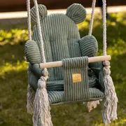 Leagan Pentru Copii Si Bebelusi, Centuri De Siguranta, Catifea Reiata, Perna Ursulet Aesthetic Olive Green, Meowbaby Pjbahbsop01