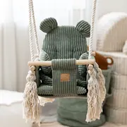 Leagan Pentru Copii Si Bebelusi, Centuri De Siguranta, Catifea Reiata, Perna Ursulet Aesthetic Olive Green, Meowbaby Pjbahbsop01