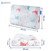 Perna copii Suporto Toddler, 2 - 9 ani, Ortopedica si Hipoalergenica din Spuma cu Memorie, 2 Inaltimi pentru dormit si Suport cervical, Husa Bumbac 100%, Alba, Model Iepurasi SPTPCO3