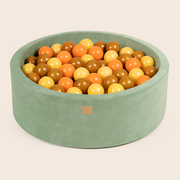 Piscina Cu Bile Rotunda Meowbaby   Velvet Sage Olive 90x30 Cm, Cu 200 Bile: Piersica   Galben Pastel   Auriu Pjbveo-zppyg002