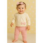 Set bebelusi cu bluzita ivoire cu fundita si pantaloni roz trmdy1021