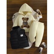 Set bebelusi cu ursulet - bluza cu gluga + pantaloni + vesta matlasata mbtu136