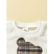 Set bebelusi cu ursulet si detalii in carouri – bluza + pantaloni, moale si calduros mbtu138