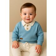 Set bebelusi elegant bleu cu camasa integrata si pantaloni crem trmbm0775