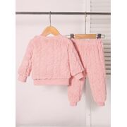 Set pufos bebelusi roz cu ursulet si fundita – bluza si pantaloni, calduros pentru sezonul rece mbtu137