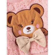 Set pufos bebelusi roz cu ursulet si fundita – bluza si pantaloni, calduros pentru sezonul rece mbtu137