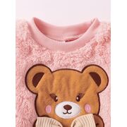 Set pufos bebelusi roz cu ursulet si fundita – bluza si pantaloni, calduros pentru sezonul rece mbtu137