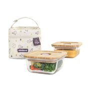 Set 2 recipiente sticla cu capac din bambus si gentuta Miniland FSC100% TNA89548