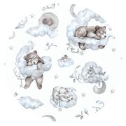 Aparatoare pentru patut, Qmini, Tip rulou, Cu husa detasabila, Lungime 180 cm, Din bumbac certificat Oeko Tex Standard 100, Teddy Bear and Friends Blue BYN6426972029636