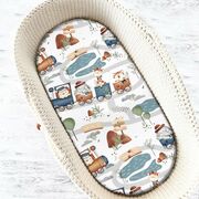 Cearceaf cu elastic, MimiNu, Pentru landou, carucior si cosulet, Dimensiune 80x35 cm, Din bumbac certificat Oeko Tex Standard 100, Design, Zoo in train BYN6426972029353