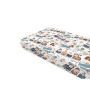 Cearceaf cu elastic, MimiNu, Pentru pat 160x80 cm, Din bumbac certificat Oeko Tex Standard 100, Design, Zoo in train BYN6426972029346