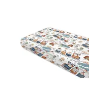 Cearceaf cu elastic, MimiNu, Pentru pat 160x80 cm, Din bumbac certificat Oeko Tex Standard 100, Design, Zoo in train BYN6426972029346