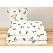 Lenjerie patut 3 piese, Qmini, Pentru patut 120x60 cm, Cu protectie laterala, Din bumbac certificat Oeko Tex Standard 100, Teddy Toys BYN6426972029568