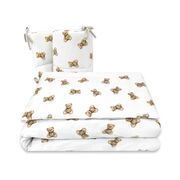 Lenjerie patut 3 piese, Qmini, Pentru patut 120x60 cm, Cu protectie laterala, Din bumbac certificat Oeko Tex Standard 100, Teddy Toys BYN6426972029568