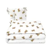 Lenjerie patut 3 piese, Qmini, Pentru patut 120x60 cm, Cu protectie laterala, Din bumbac certificat Oeko Tex Standard 100, Teddy Toys BYN6426972029568