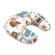 Perna pentru alaptat, MimiNu, Din bumbac certificat Oeko Tex Standard 100, Cu husa detasabila, Cu fermoar securizat, Circumferinta 155 cm, Design, Zoo in train BYN6426972029292