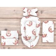 Set 4 in 1 Cosulet bebelus, MimiNu, Baby Cocoon 75x55 cm, Husa bumbac, Din bumbac certificat Oeko Tex Standard 100, Cu paturica 50x70 cm, Cu salteluta, Cu perna fluture, Design, Betty BYN6426972029384