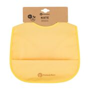 Baveta impermeabila cu buzunar, Petite&Mars, Nate, Fara PVC si ftalati, 37 × 27 cm, 6 luni+, Prindere velcro, Ocru BYN411818