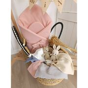 Paturica de infasat, Qmini, Din muselina dubla, Cu inchidere cu panglica, Dimensiune 75x75 cm, Din material certificat Oeko Tex Standard 100, Powder Pink BYN6426972029759