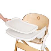 Scaun de masa multifunctional Celia, Lionelo, Din lemn de fag, 6 luni- adult, Reglabil pe inaltime, Spatar lat, Sezut ergonomic, Tavita silicon, Suport de picioare reglabil, Greutate maxima 90 Kg, Alb/Natural BYNLO-CELIA_WHITE_NATURAL_WOOD