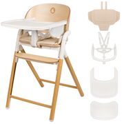 Scaun de masa multifunctional Celia, Lionelo, Din lemn de fag, 6 luni- adult, Reglabil pe inaltime, Spatar lat, Sezut ergonomic, Tavita silicon, Suport de picioare reglabil, Greutate maxima 90 Kg, Alb/Natural BYNLO-CELIA_WHITE_NATURAL_WOOD
