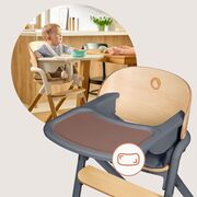 Scaun de masa multifunctional Celia, Lionelo, Din lemn de fag, 6 luni- adult, Reglabil pe inaltime, Spatar lat, Sezut ergonomic, Tavita silicon, Suport de picioare reglabil, Greutate maxima 90 Kg, Gri BYNLO-CELIA_GREY_WOOD