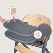 Scaun de masa multifunctional Celia, Lionelo, Din lemn de fag, 6 luni- adult, Reglabil pe inaltime, Spatar lat, Sezut ergonomic, Tavita silicon, Suport de picioare reglabil, Greutate maxima 90 Kg, Gri BYNLO-CELIA_GREY_WOOD